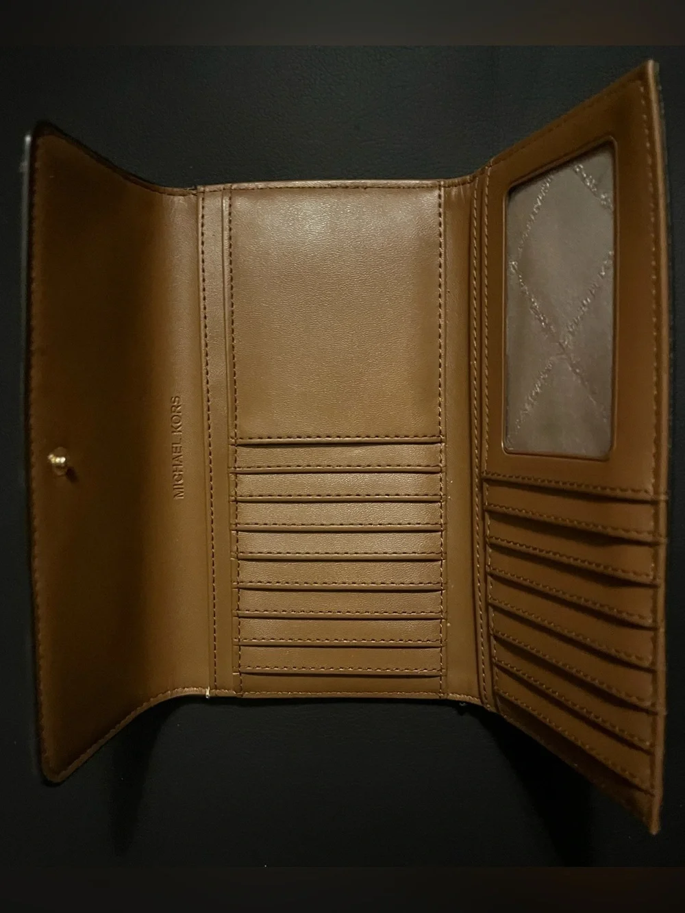 Michael Kors Beige Cream Logo Continental Wallet with Gold Hardware